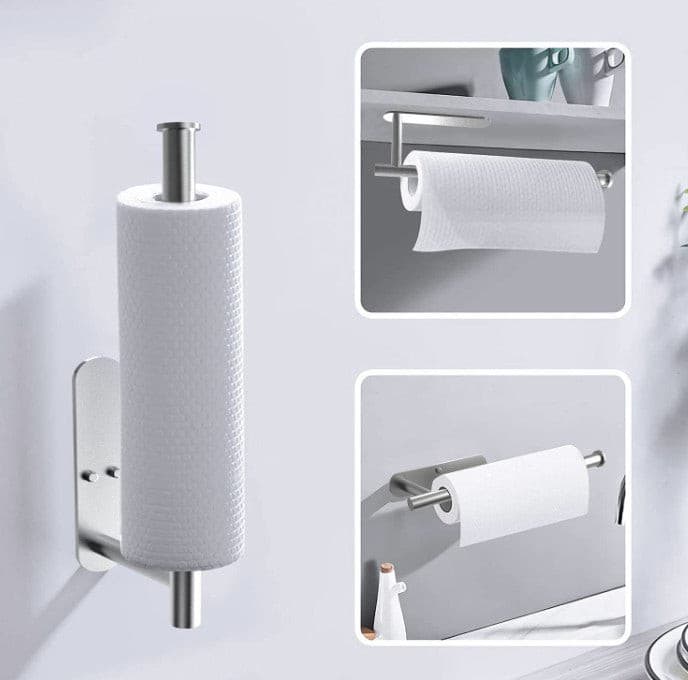 Sliver Black Stainless Steel Paper Towel Holder Under Kitchen Cabinet.